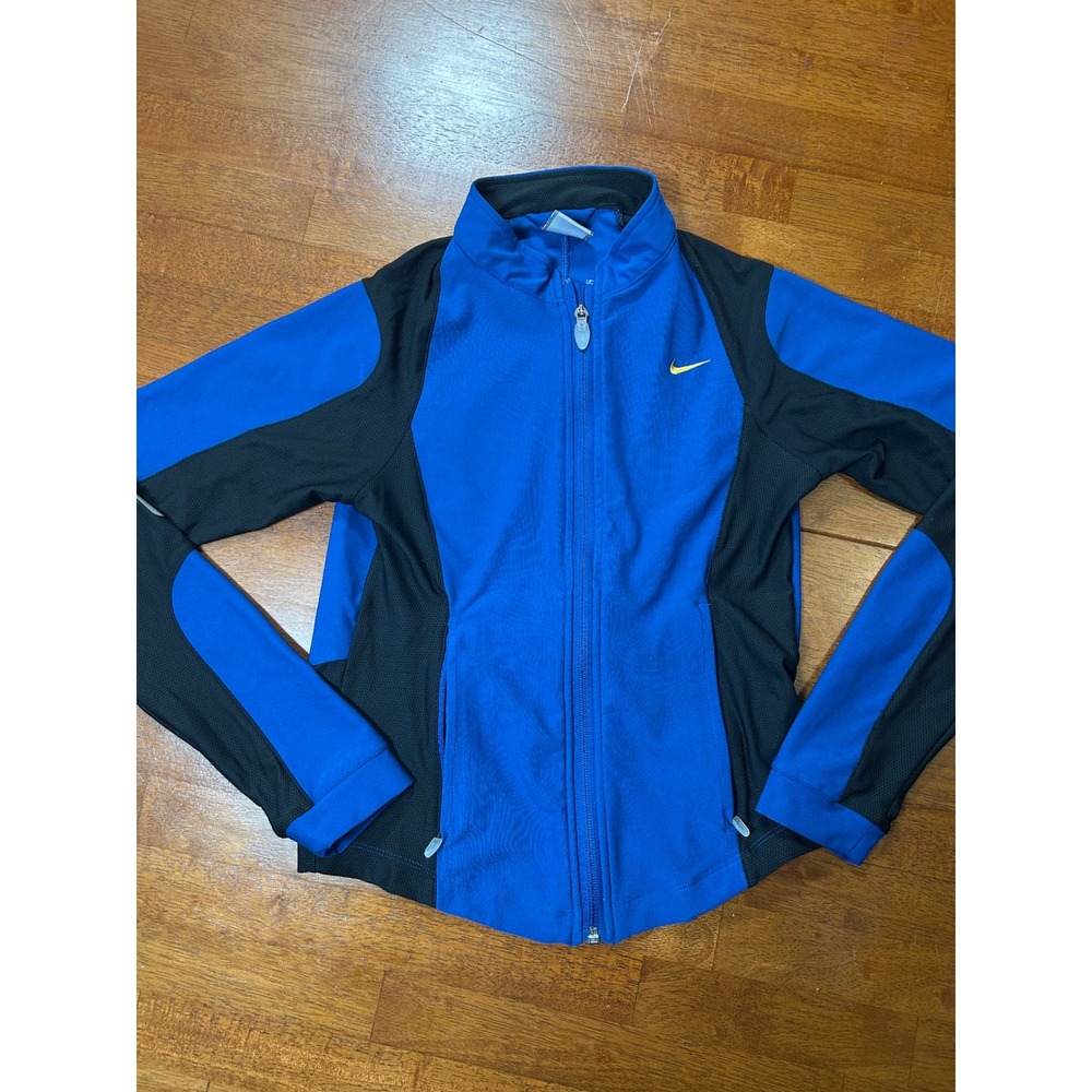 Vintage Nike Dry Track Jacket Girls XS Blue Black Full Zip Mock Neck Athletic